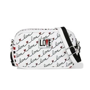 Brighton LOVE SCROLL Canvas Black White Crossbody Bag NEW Without Tags 8”x5”